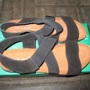 David Tate CHS20-701 Clear Black Suede Women's Leather Sandals Size 9.5 Wide NIB